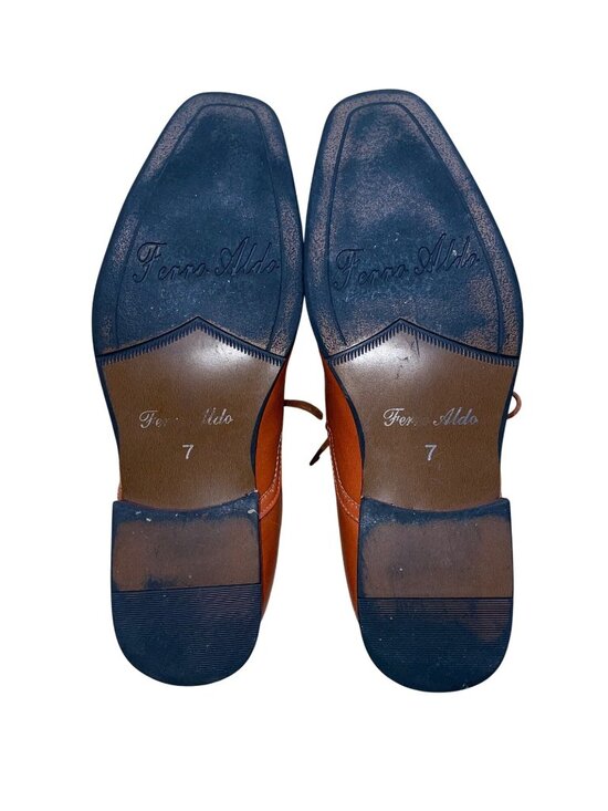 Ferro Aldo Men’s Cognac Leather Lined Lace Up Oxford Dress Shoes Size 7 main image 4
